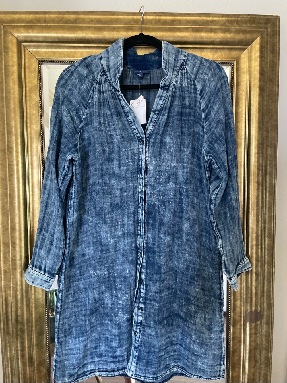 Washed Indigo Mini Shirt Dress - Blue
